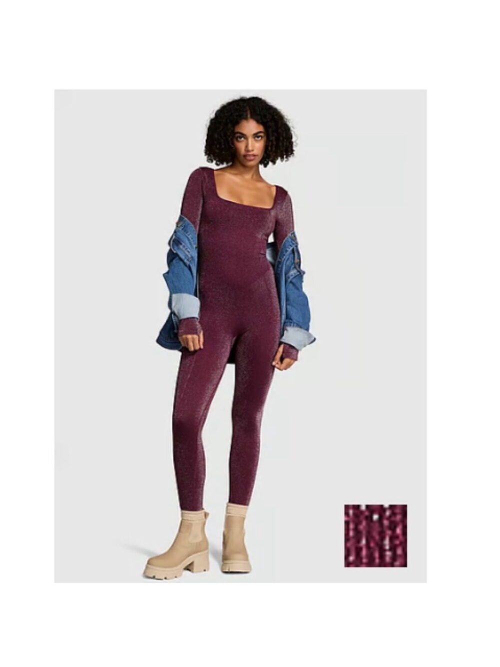 Pink Victoria’s Secret Women’s Sparkle Square-Neck Jumpsuit Burgundy